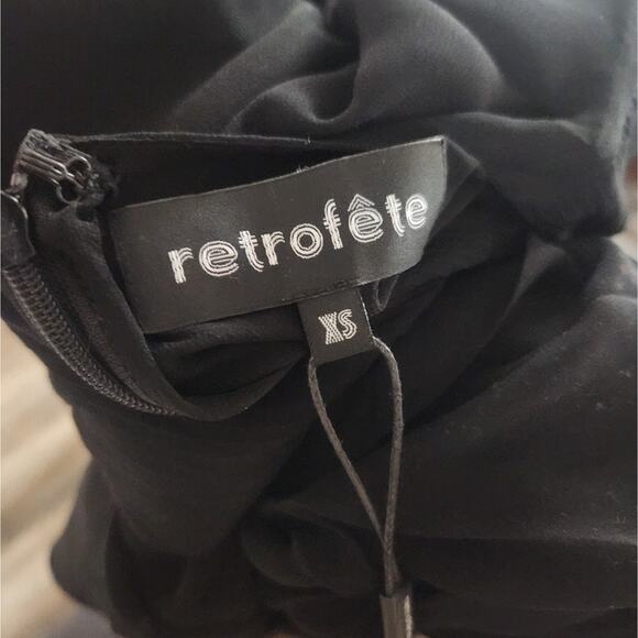 Retrofete Angela Dress Black Silk Size XS Long Sleeve Sheer NWT V Neck - Picture 13 of 15